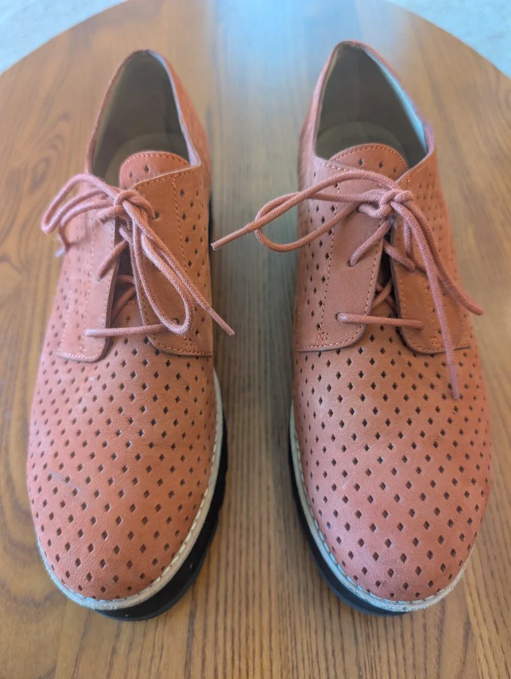 Eileen Fisher Cayenne Perforated Leather Lace-Up Platform Oxfords - Size 10M